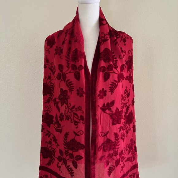 Unbranded Scarf Floral Velvet Burnout Rectangle Rich Red on Red Whimsygoth - Picture 3 of 7